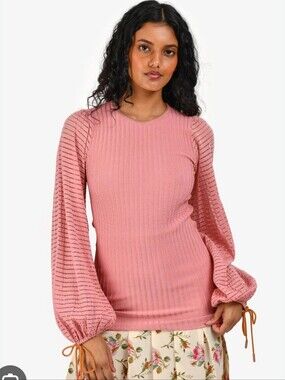 Roksanda IVORY wide ribbed balloon sleeved bodycon top Sz S
